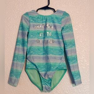 More Than Magic Blue Green One Piece Mermaid Swimsuit Rashguard - Girl S 6/6X